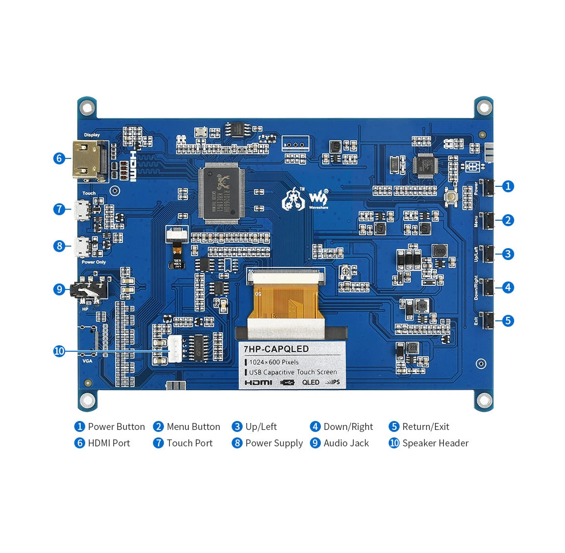 Sensornyj emkostnyj QLED IPS displej Raspberry Pi Waveshare 5