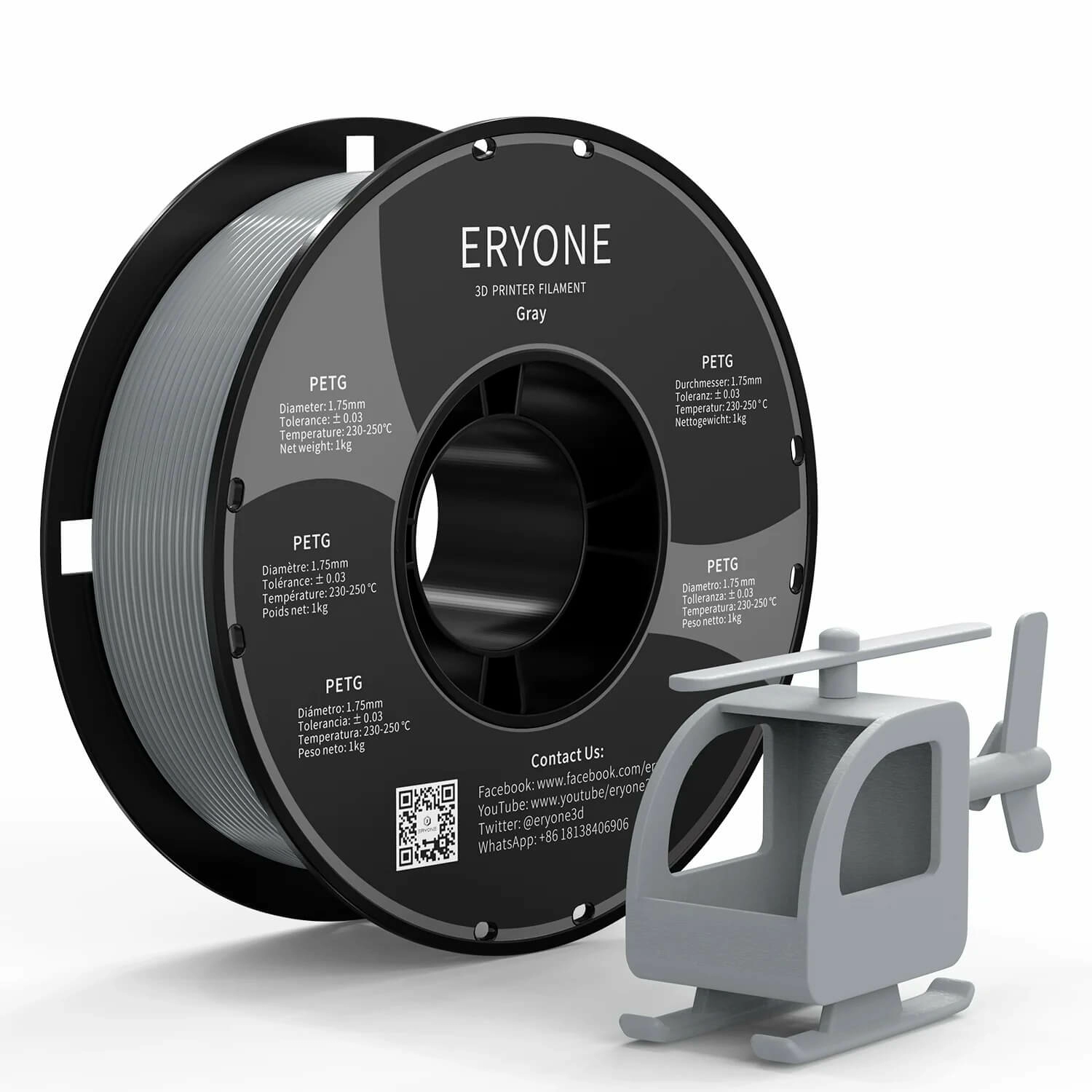 PETG plastik 1.75 mm ERYONE gray 1 kg
