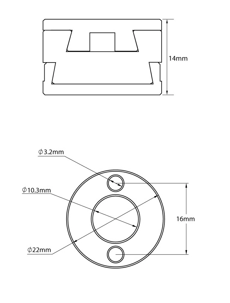 Муфта Mellow NF Oldham 3D-принтера VzBoT - размеры