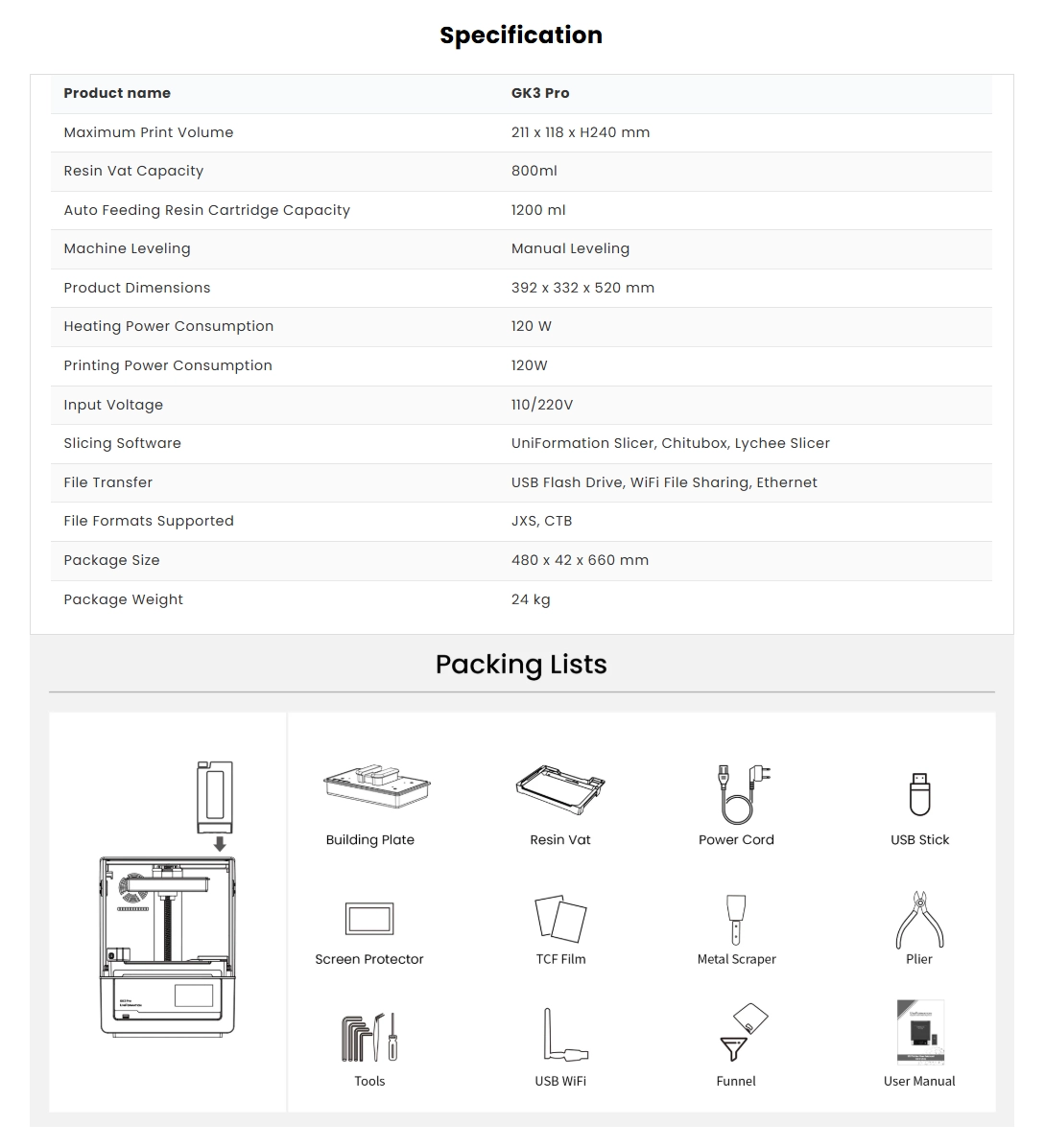 UniFormation GK3 pro - list