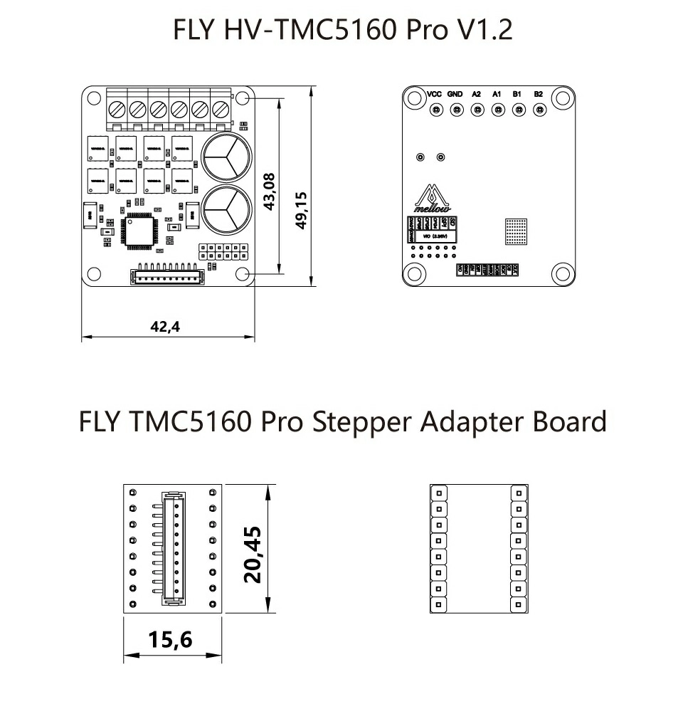 Драйвер шагового двигателя Mellow Fly HV-TMC5160 Pro V1.2 размеры