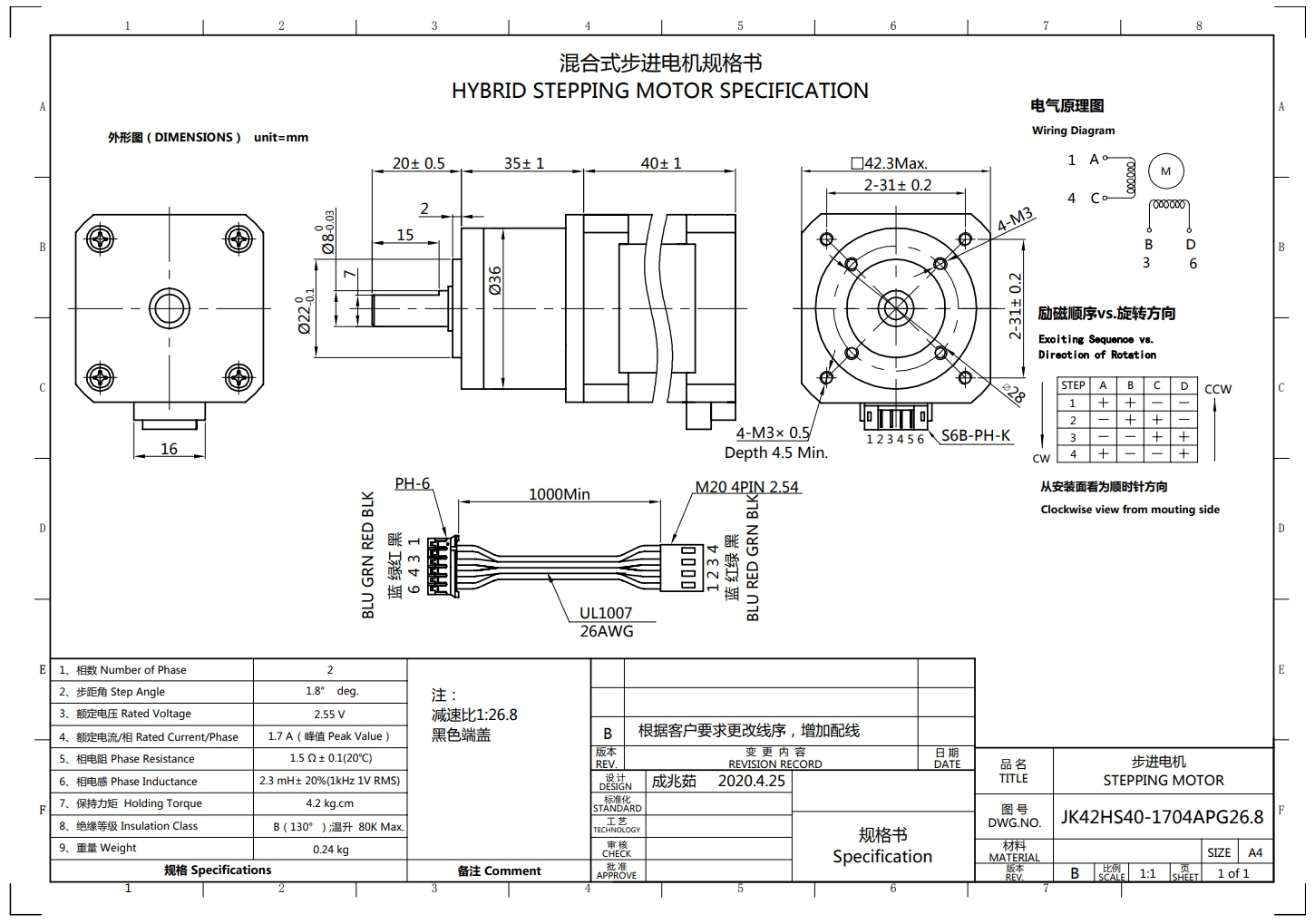 SHagovyj-dvigatel-Nema 17-JK42HS40-1704-s-reduktorom-1k27-chertezh
