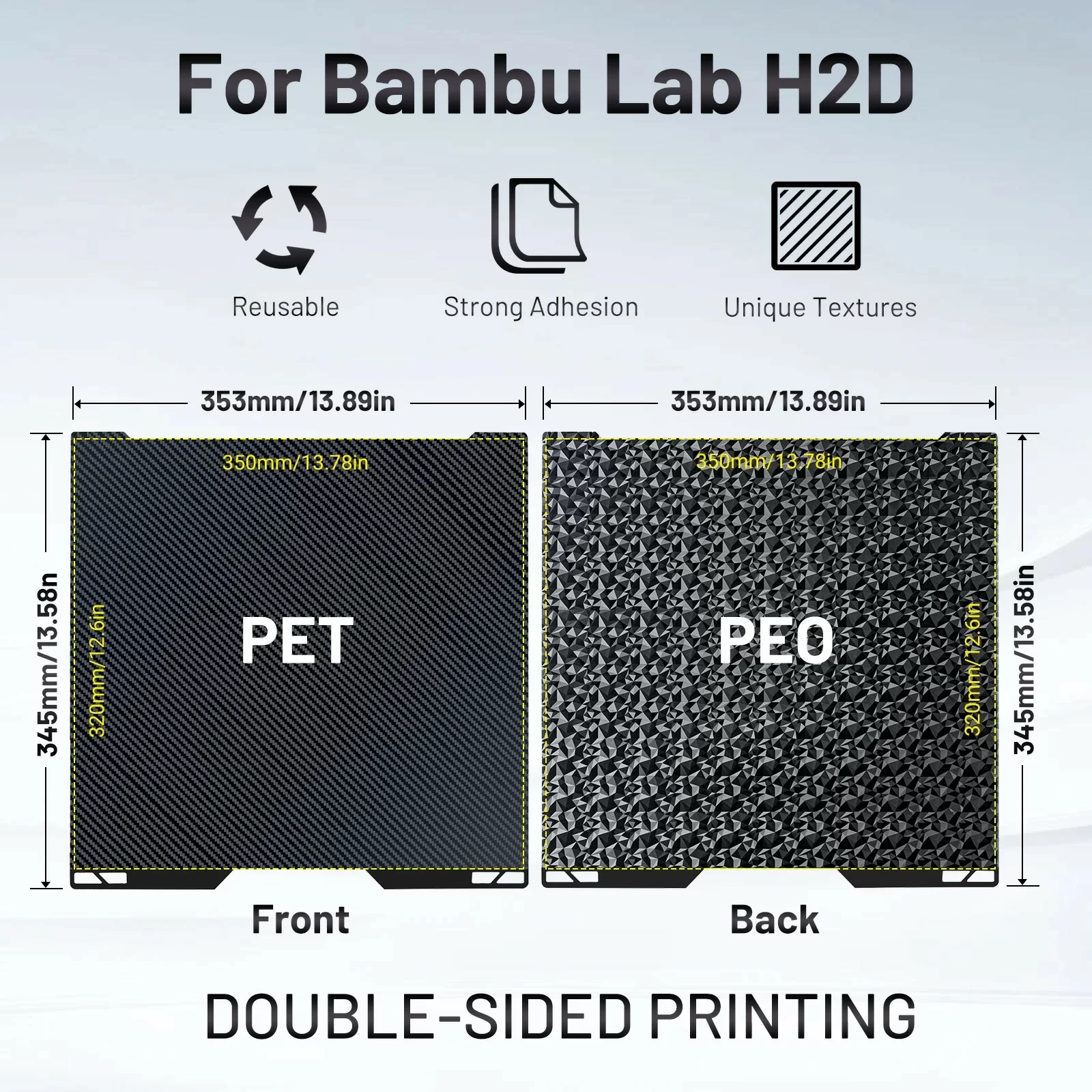 Стальная пластина с двухсторонним покрытием PEI-PEO-Bambu Lab H2D