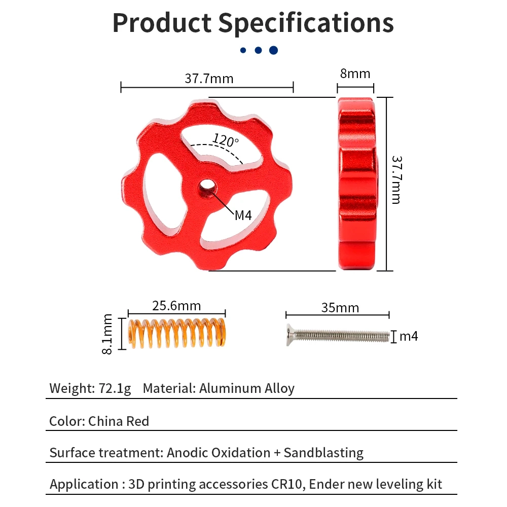 Platform_Screw_for_3D_Printer_KINGROON_M4_Red_Metal_7