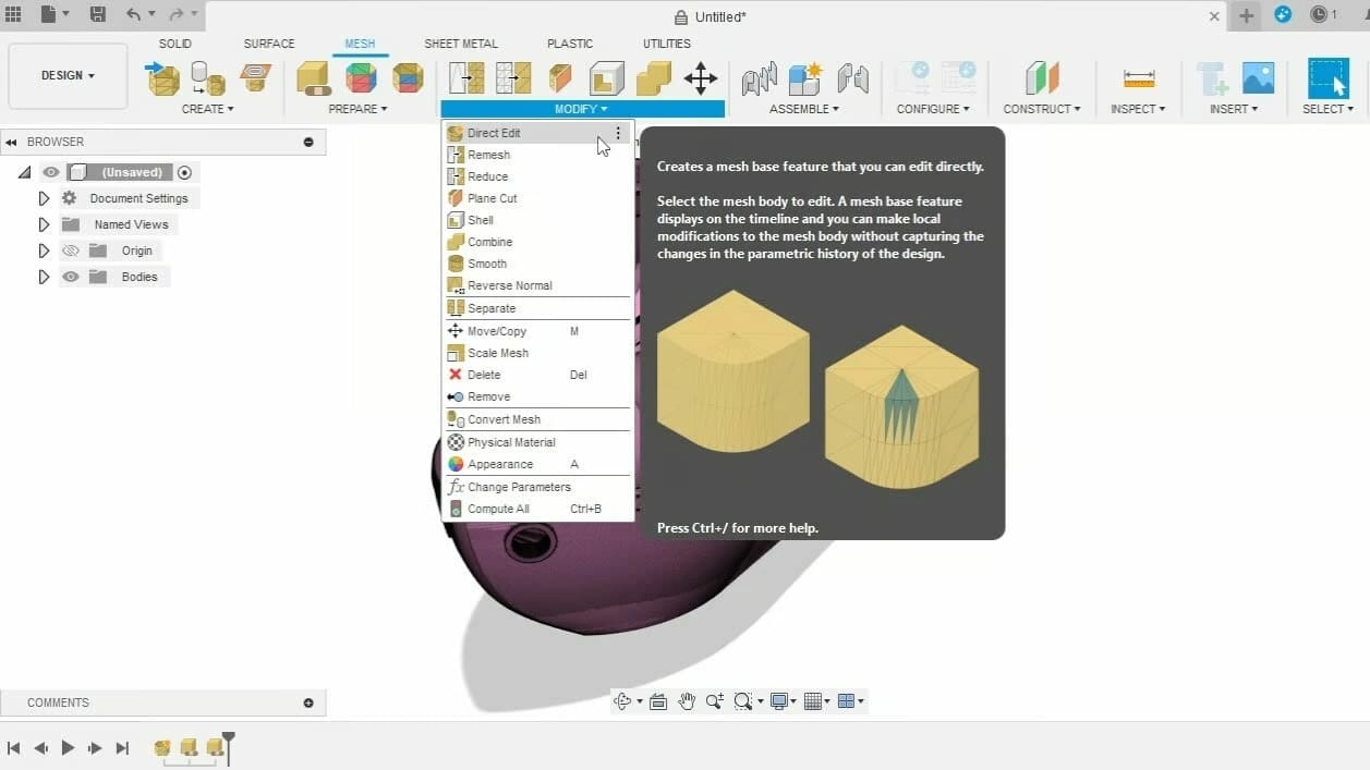 Редактирование импортированного объекта в Fusion 360