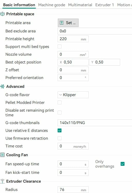 Важные параметры принтера в программе