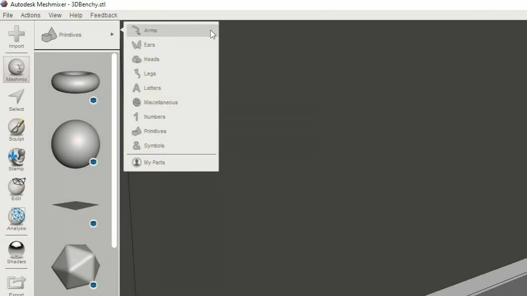 Список примитивов в Meshmixer