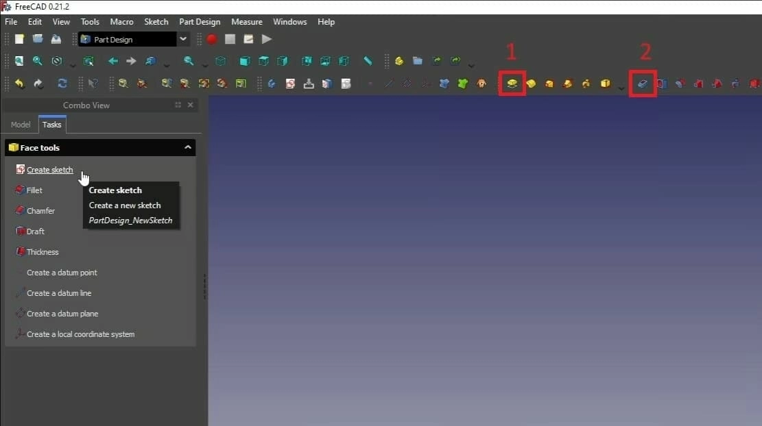 Режим проектирования детали в FreeCad