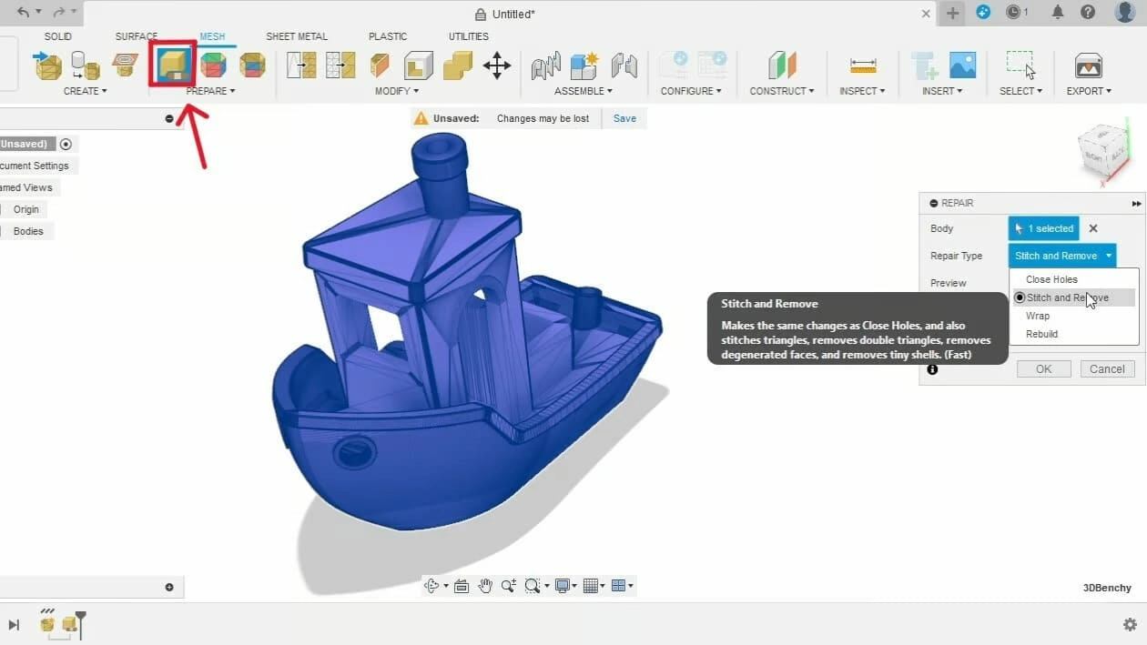 Ремонт сетчатой модели в Fusion 360