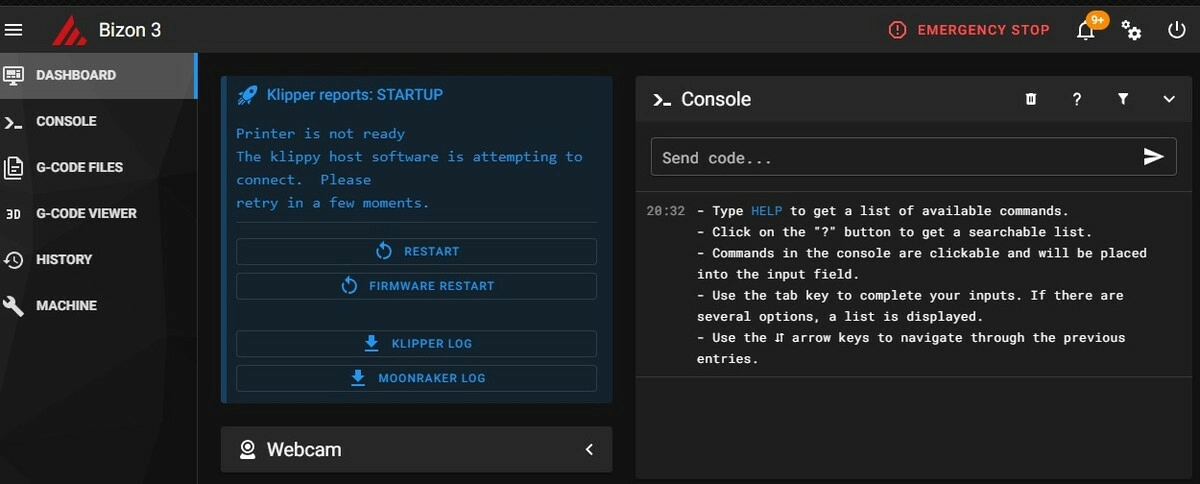 Главная страница веб-интерфейса Mainsail OS