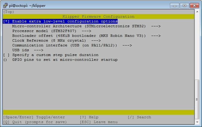 Запуск конфигуратора make menuconfig