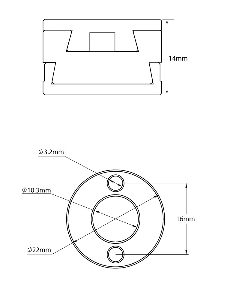 Муфта Mellow NF Oldham 3D-принтера VzBoT - размеры