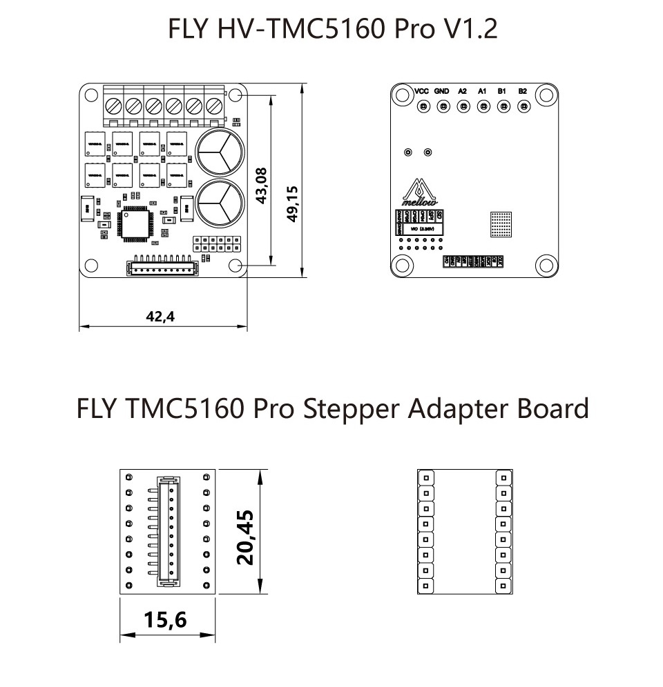 Драйвер шагового двигателя Mellow Fly HV-TMC5160 Pro V1.2 размеры